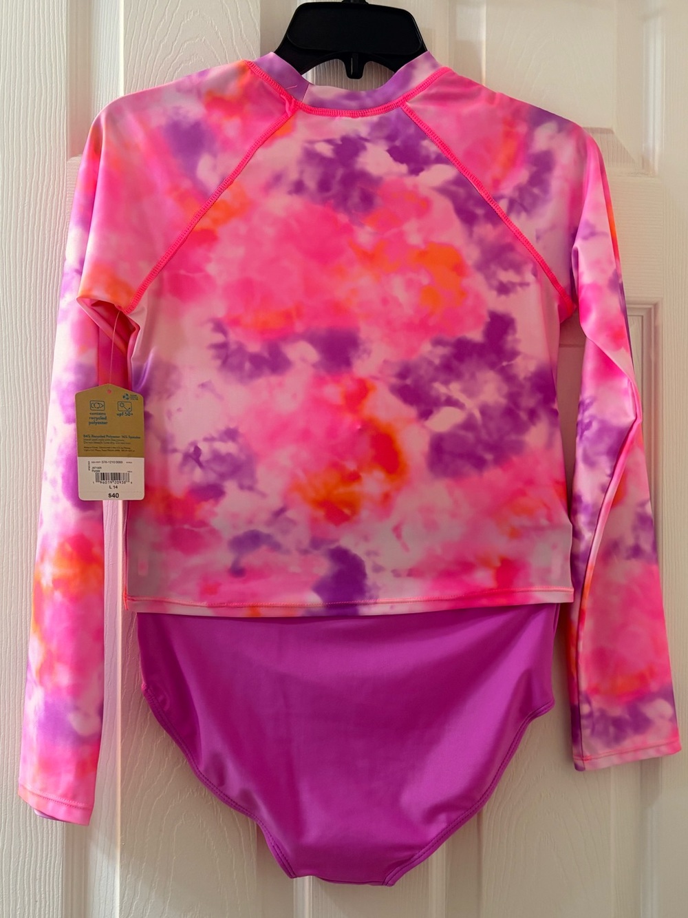 NWT Thereabouts Girls' Purple Tie-Dye Rash Guard 2 Pc Bathing Suit Set Size 14 - Picture 4 of 10